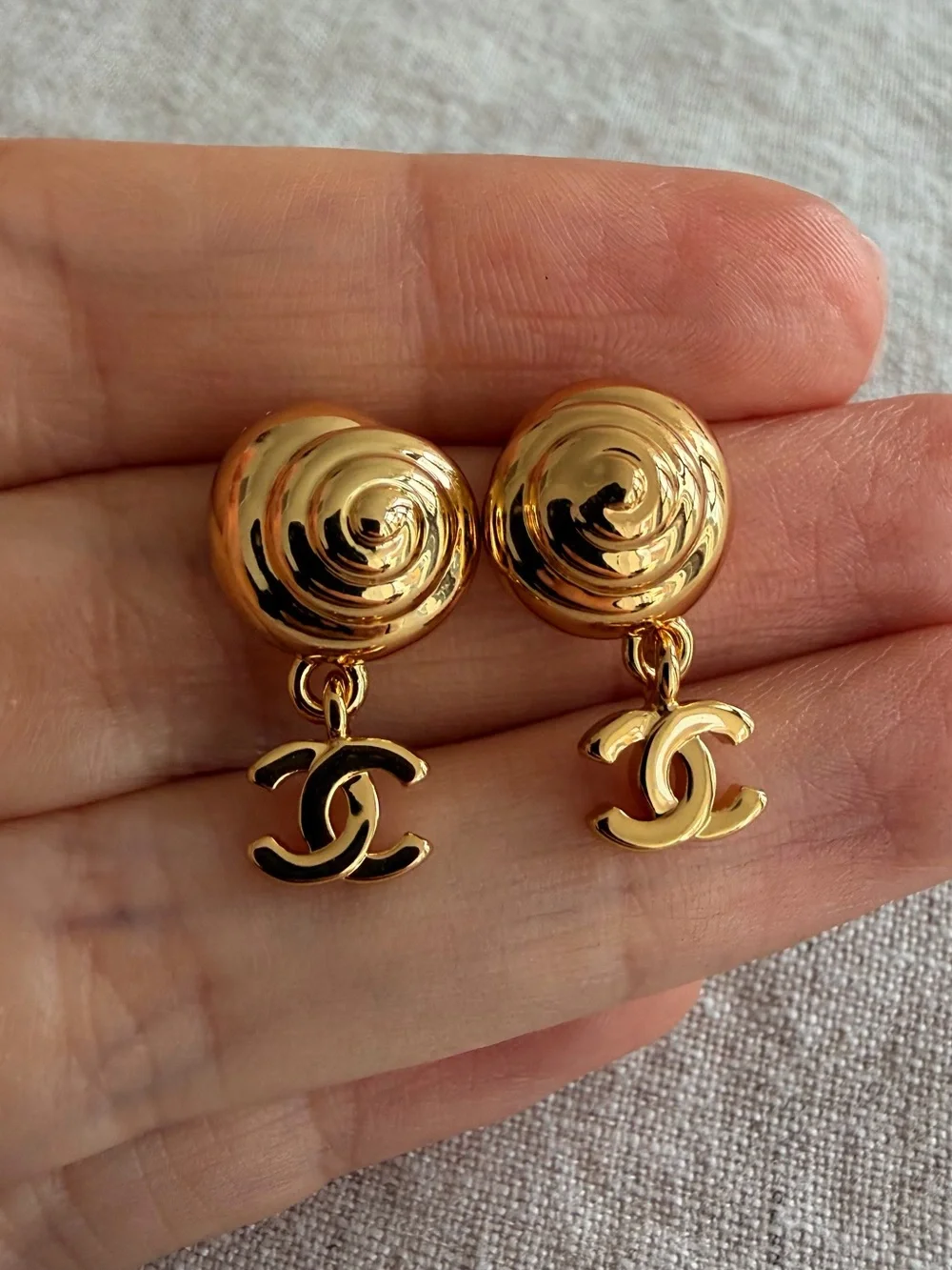 💛CHANEL Gold CC Drop Earrings with Dome Tops💛